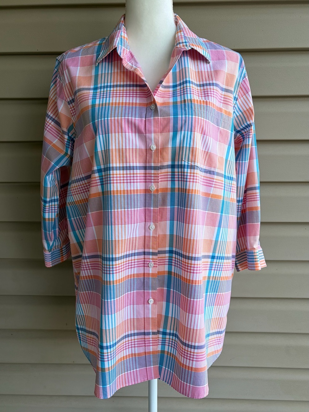 •Lands' End• Plaid Non-Iron Supima 3/4 Sleeves Button Down Top - Size 18P